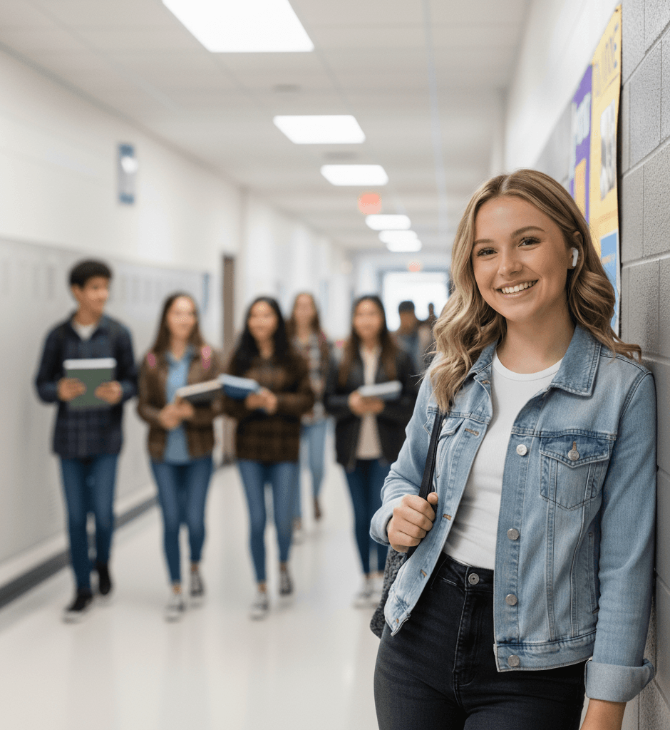Students learning in a bright classroom